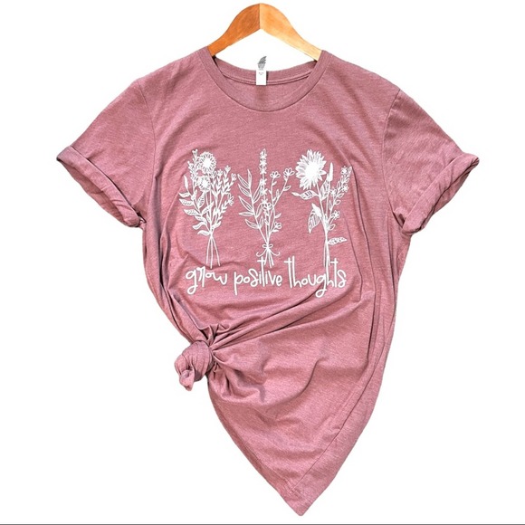 Bella Canvas Tops - Grow Positive Thoughts Flower Short Sleeve Mauve T Shirt Handmade Size Large